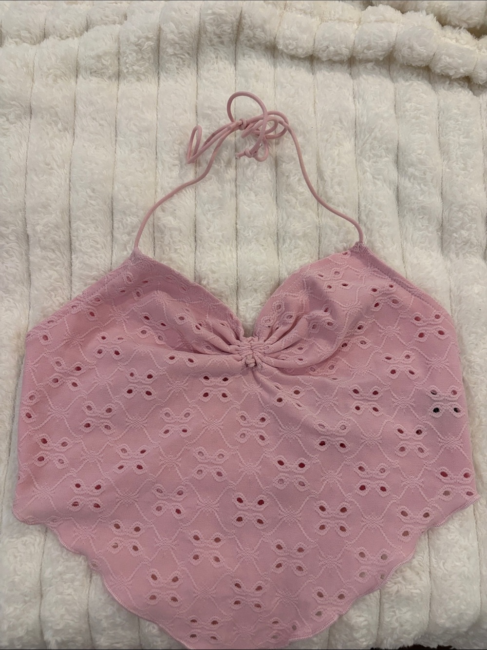 Garage Pink Eyelet Halter Bandeau